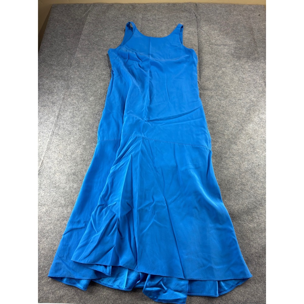 AYR Blue 100% Silk Round Neck V-Back Wedding Guest Maxi Dress Formal Womens M